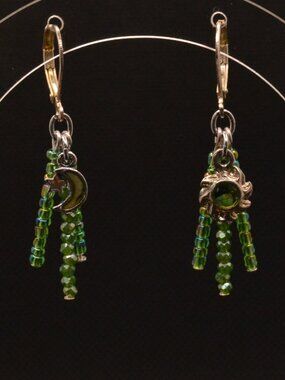 Green Beaded Sun & Moon Dangle Earrings